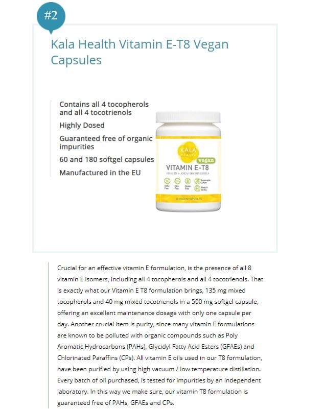Kala Health best Vitamin E product selected by Health Cares.net